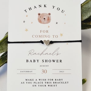Cute Teddy Bear - Personalised Baby Shower Wish Bracelet, Mummy to Be, Charm String Bracelet, Personalised Gift - ca34