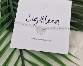 18, Eighteen Happy Birthday Silver Plated Bracelet,  Heart Charm I 18th Birthday Bracelet, 18th Birthday Gift, Happy 18th gift E4