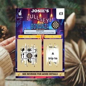 Darts Scratch Off Card: Surprise Gift for Darts players and Darts Fans, fun lotto, Personalised, Christmas, Birthday