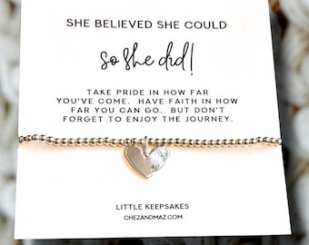 She believed she could, so she did - Silver Plated Heart Charm Bracelet: Inspirational - Take pride