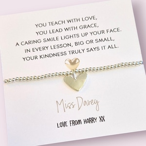 Teach with Love Teacher Bracelet – Silver Plated Charm Bracelet I  Teacher Gift – End of Year – Personalised Teacher Jewellery -Appreciation