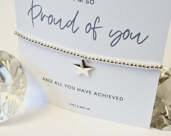 I'm so proud of you and all you have achieved I Encouragement I Silver Plated Charm Bracelet & Star Charm