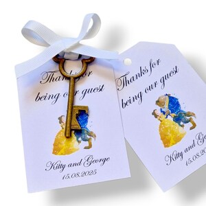 Disney Beauty and the Beast Inspired Wedding Favors: Key Bottle Opener with Personalised Tag
