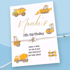 Construction Trucks Design Birthday - wish string charm bracelet - Party bag filler - Personalised - Any age - Boy - Party A46