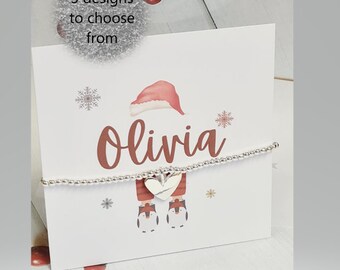 Personalised Christmas  - Silver plated charm bracelet Heart charm -Stocking filler -Christmas Eve Box -Secret Santa -c565