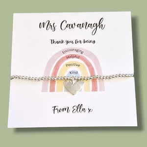 Presente de agradecimento personalizado para professores | Encorajador, gentil, positivo e útil | Pulseira com berloques de contas de prata | Presentes para professores | de aluno