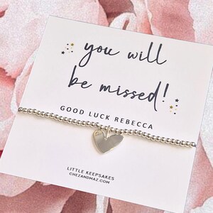 Pulsera personalizada bañada en plata "Te extrañaremos" / Nuevo trabajo / Felicitaciones / Regalo de despedida / Cita / Dije de plata / Viaje de jubilación