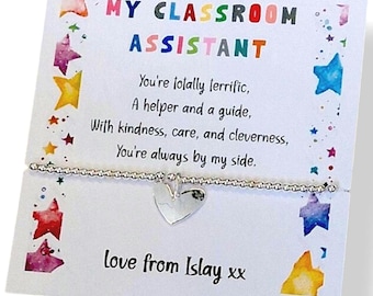 Classroom Assistant Gift, Personalised Silver Plated LSA Bracelet end of term gift.