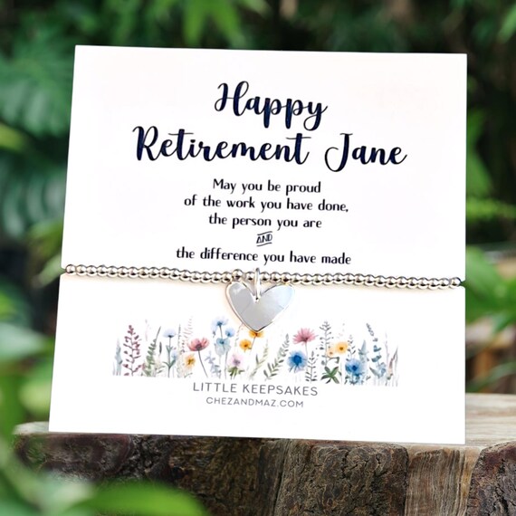 Retirement Bracelet: Silver Plated Heart Charm, Inspirational Gift
