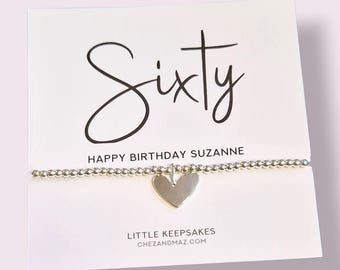 Pulsera con dije personalizada bañada en plata para el 60 cumpleaños: Joyería para hitos, sesenta, 60