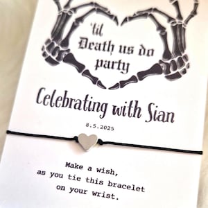 Pulsera gótica de deseos para despedida de soltera: dije de calavera y esqueleto, ideal para despedida de soltera y como recuerdo del equipo de novias.