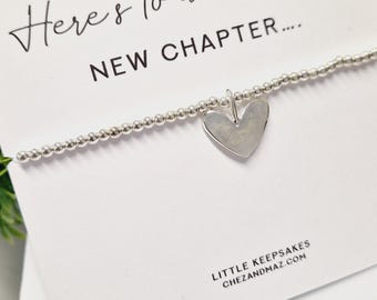 New Beginnings Silver Bracelet: Heart Charm, Good Luck Gift - leaving Gift - New Job