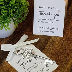Personalized Wedding Favor Key Bottle Opener with Thank You Tag