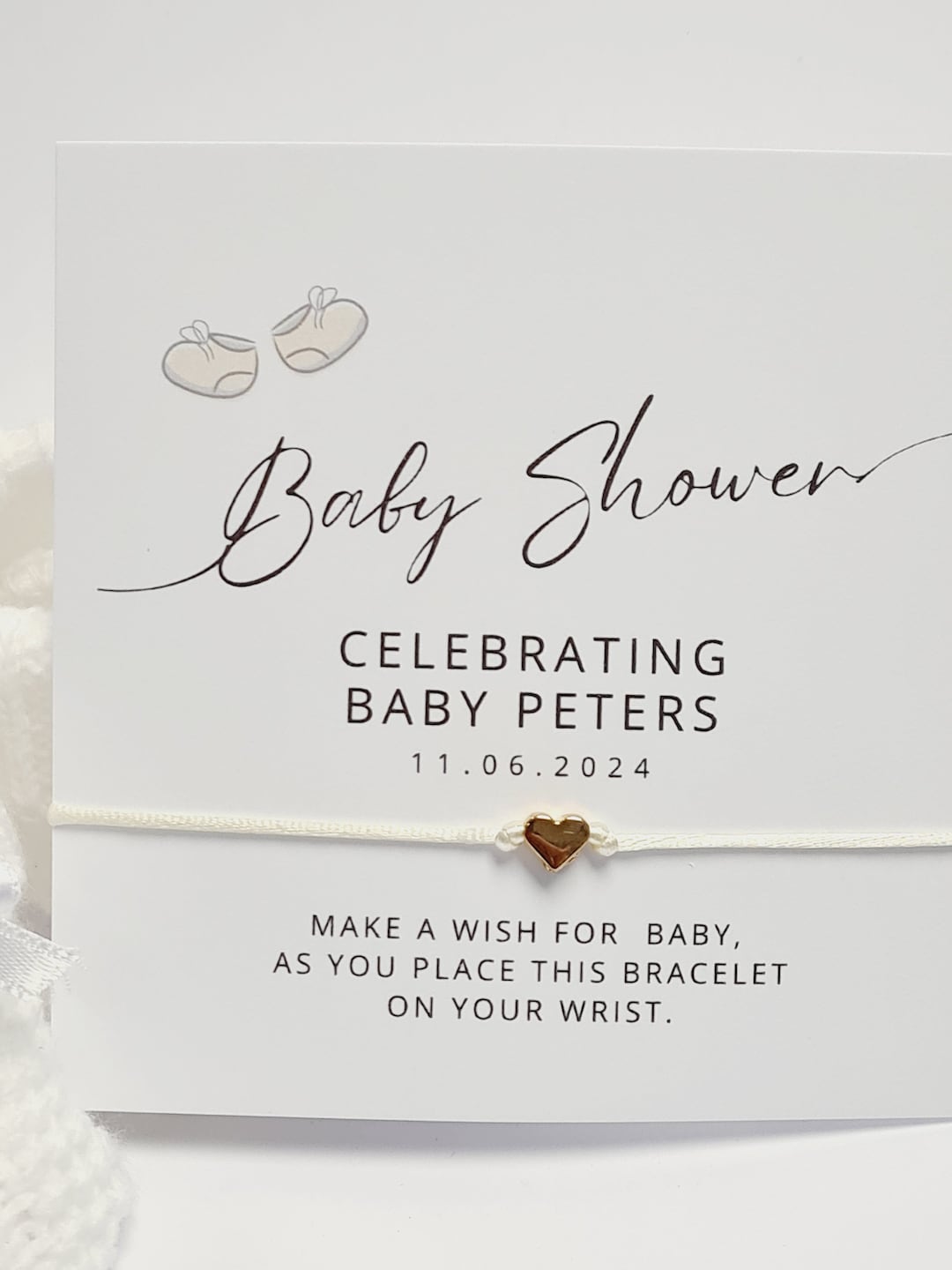 Baby Booties Personalised Baby Shower Wish Bracelet, Mummy to Be, Charm