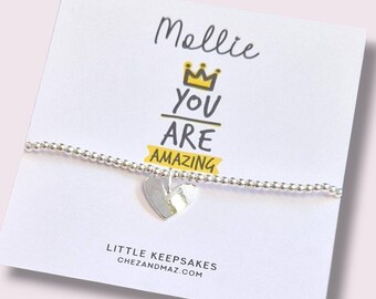 Silver You Are Amazing Bracelet – Encouragement Gift, Positive Quote Jewelelry for Women  Silver plated charm bracelet & silver heart charm