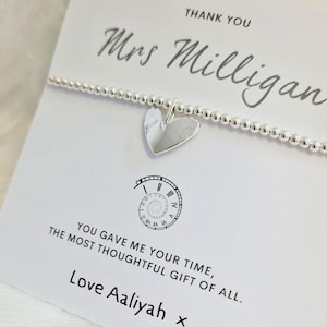Regalo de agradecimiento para profesores personalizado para guardería, asistente de enseñanza, niñera, pulsera con dijes de cuentas de plata, regalos para profesores, por darme tu tiempo