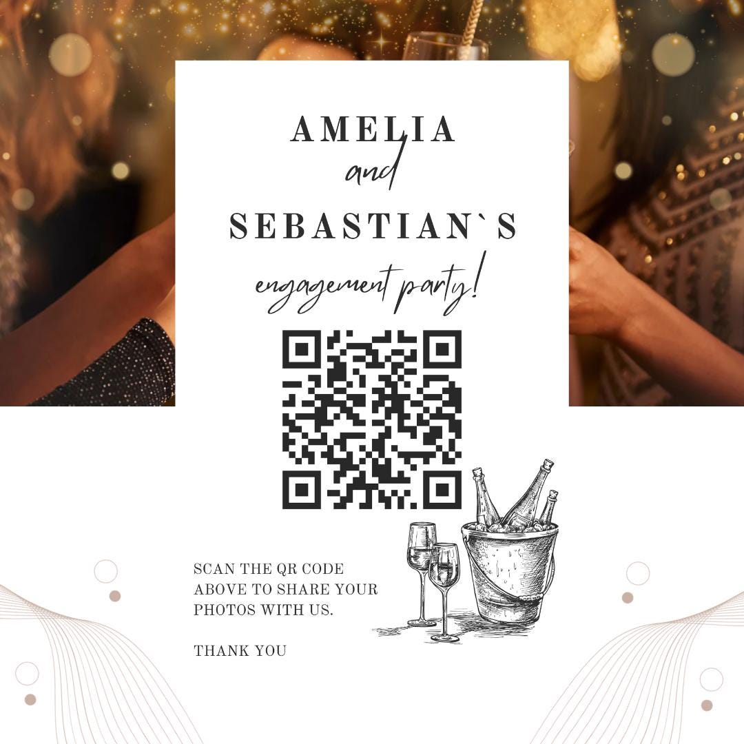 Engagement Party QR Code Photo Sharing Cards: Personalised Guest ...