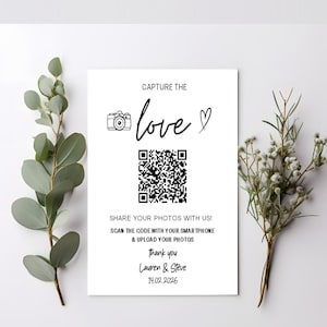 Wedding Engagement Photo Album Photos QR Code Photo Sharing Cards: Personalised Guest Keepsake (7x10 cm) - Capture the love