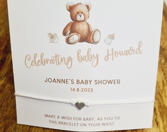 Teddy Bear - Gender Neutral -Personalised Baby Shower Wish Bracelet, Mummy to Be,Charm String Bracelet, Personalised  -Celebrating Baby t55