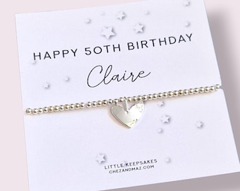 CINQUANTE 50e anniversaire, bracelet du cinquantième anniversaire : breloque cœur plaquée argent, bijou marquant une étape importante.