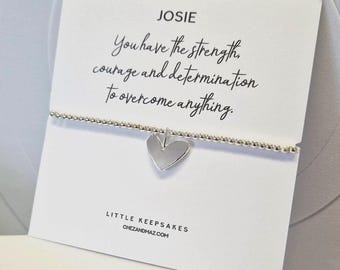 Personalised Silver Heart Charm Bracelet: Empowering Gift - You have the strength courage and determination to overcome anything