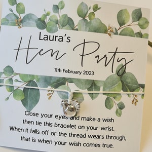 Eucalyptus Border Hen Party Wish Bracelets - Personalised  - Goodie Bag Filler - Hen Weekend, Hen Do, Girls Weekend-EB2