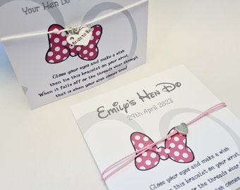 Disney Minnie Mouse Inspired Hen Party Wish Bracelets - Personalised  - Goodie Bag Filler - Hen Weekend, Hen Do, Girls Weekend-DB6