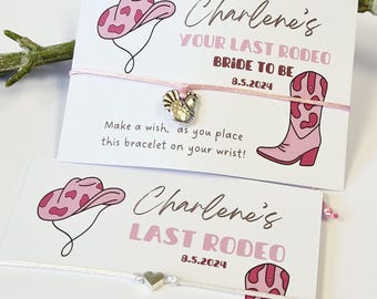 Last Rodeo Cowgirl Hen Party Wish Bracelet: Western Bridal Shower Favour - Pink Hoedown