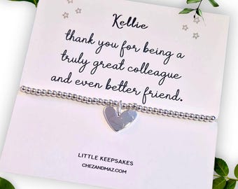 Pulsera con dije de corazón bañada en plata: regalo de amistad para colegas, Navidad, cumpleaños y despedida.