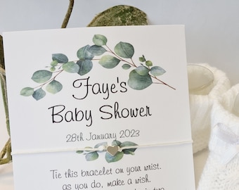 Eucalyptus Baby Shower Wish Bracelet Favour | Personalised Greenery Baby Shower Keepsake | Gender Neutral Party Gift for Guests