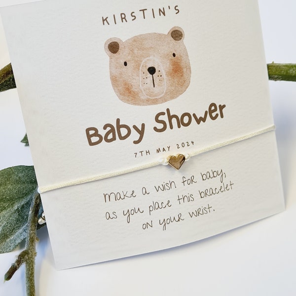 Teddy Bear - Cute- Personalised Baby Shower Wish Bracelet, Mummy to Be, Charm String Bracelet, Personalised Gift - bear4