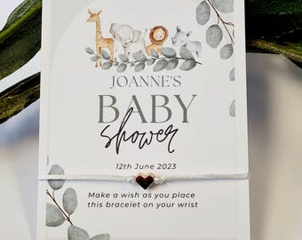 Baby Shower Wish Bracelet: Animal Babies Charm - Zoo - Gender Neutral - Personalised
