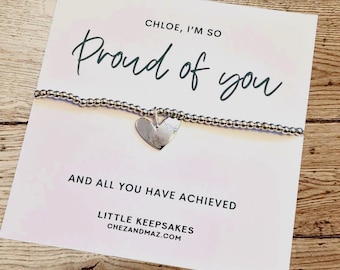 I'm So Proud of You Gift: Silver Plated Heart Charm Bracelet - We are so proud of you