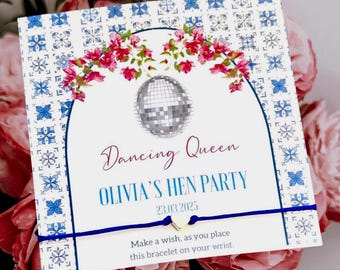 Pulsera de los deseos personalizada de Dancing Queen: recuerdo para despedida de soltera griega - Mamma Mia - Abba