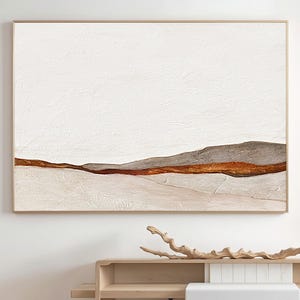 Gran pintura al óleo abstracta beige: arte mural minimalista escandinavo