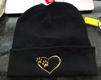Adults paw prints and heart beanie hat
