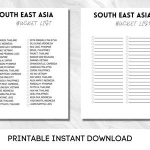 Sudeste Asiático, lista de desejos | Lista de viagens | Lista de verificação do planejador de viagens | A4, Carta dos EUA