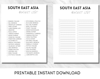 South East Asia, Bucket List | Travel Bucket List | Travel Planner Checklist | A4, US Letter