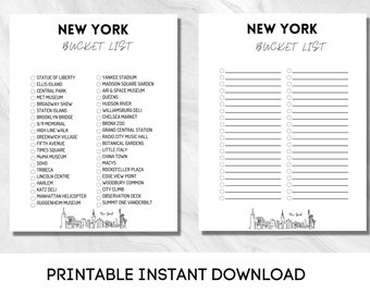 New York, Bucket List Printable | Travel Bucket List | Travel Planner Checklist | A4, US Letter