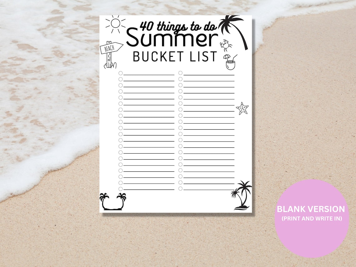 Summer Bucket List Printable, Summer Holiday Bucket List Template — free download