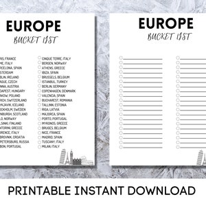 Europa, lista de itens para impressão, lista de viagens, lista de verificação do planejador de viagens, A4, carta dos EUA