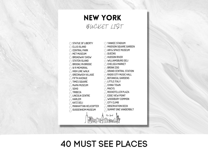 New York, Bucket List Printable Travel Bucket List Travel Planner