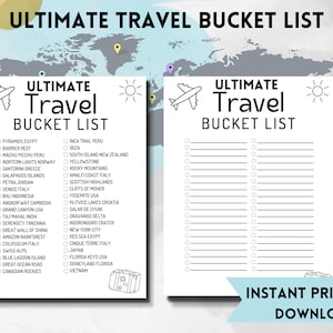 Reise Bucket List, druckbarer Download, Wanderlust Liste, Reise To Do Liste, Traumreisen, PDF, Reise Wish List, digitaler Download, Planer
