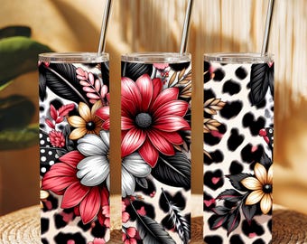 Rött blommigt leopardmönster PNG: Boho sublimeringsdesign (digital nedladdning)