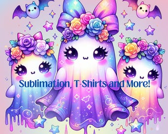 Fantasma Kawaii PNG: Clipart de Halloween pastel para sublimación