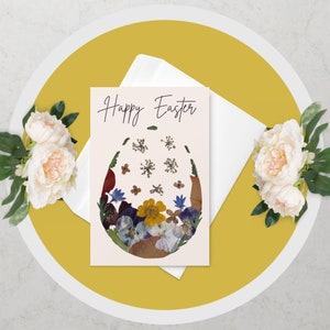 Tarjeta de Pascua impresa / tarjeta de flores prensadas impresas / tarjeta de Pascua con flores prensadas / tarjeta de felicitación de Pascua /