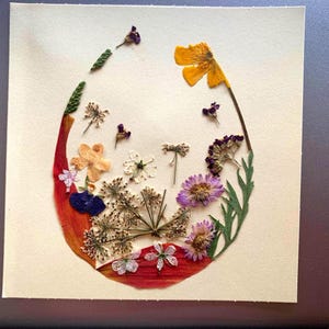 Carte de fleurs pressées à la main, carte de Pâques, carte de vraies fleurs, carte pour elle, Pessa'h, carte spéciale botanique, unique, carte 2 en 1