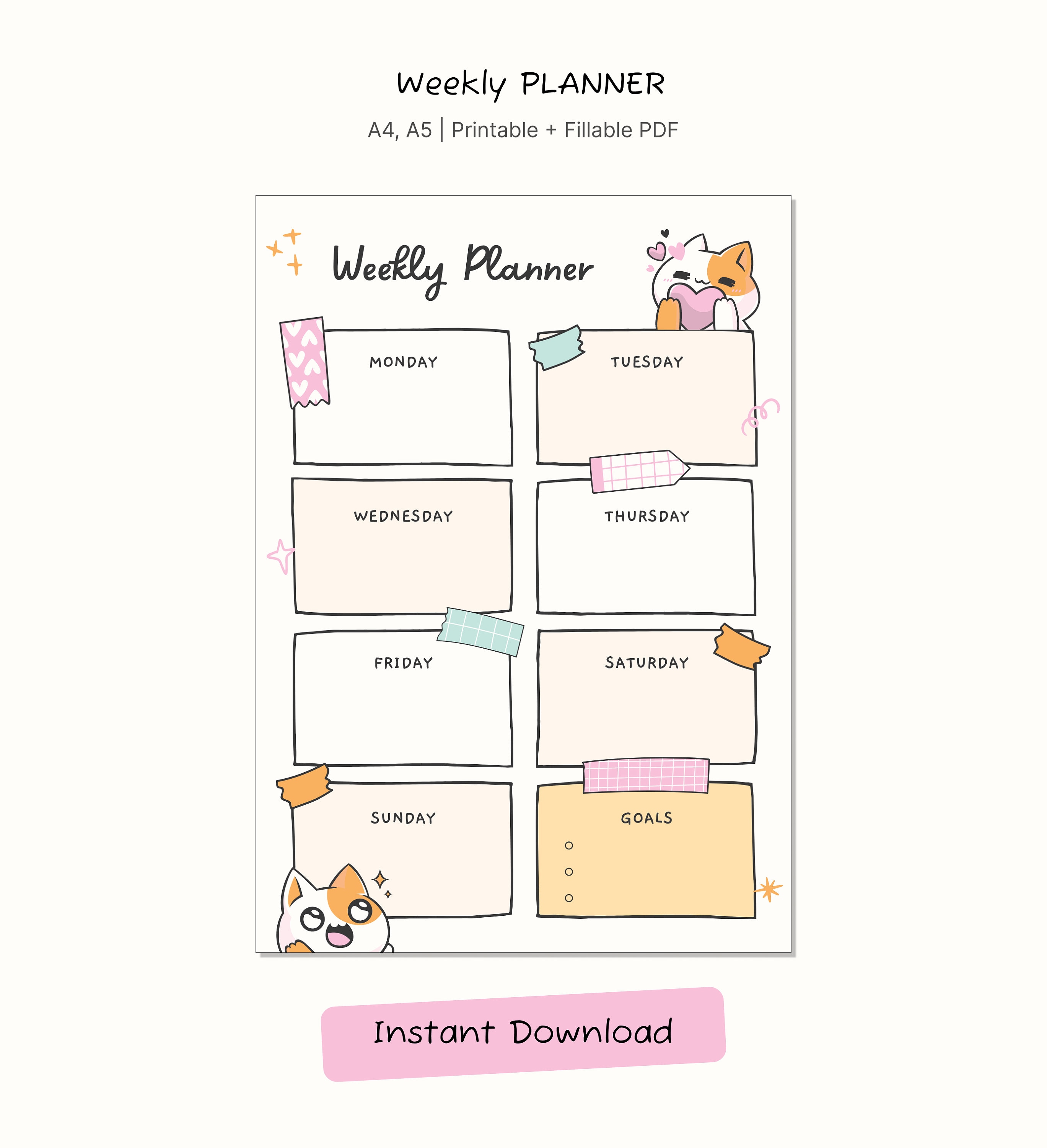 Editable Weekly Planner Row Weekly Planner, Printable, Editable Planner, Planner Set, Planner ...