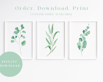 Eucalyptus Plant Art, Watercolour Eucalyptus bathroom print, Eucalyptus Prints, Set of 3 Prints, Botanical Wall Art, Eucalyptus decor