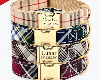Personalized Dog Bow Tie Collars Leash, Pet ID Collar, Wedding / Birthday Dog Accessory, Classic Plaid, Puppy / Small / Medium / Large Dogs